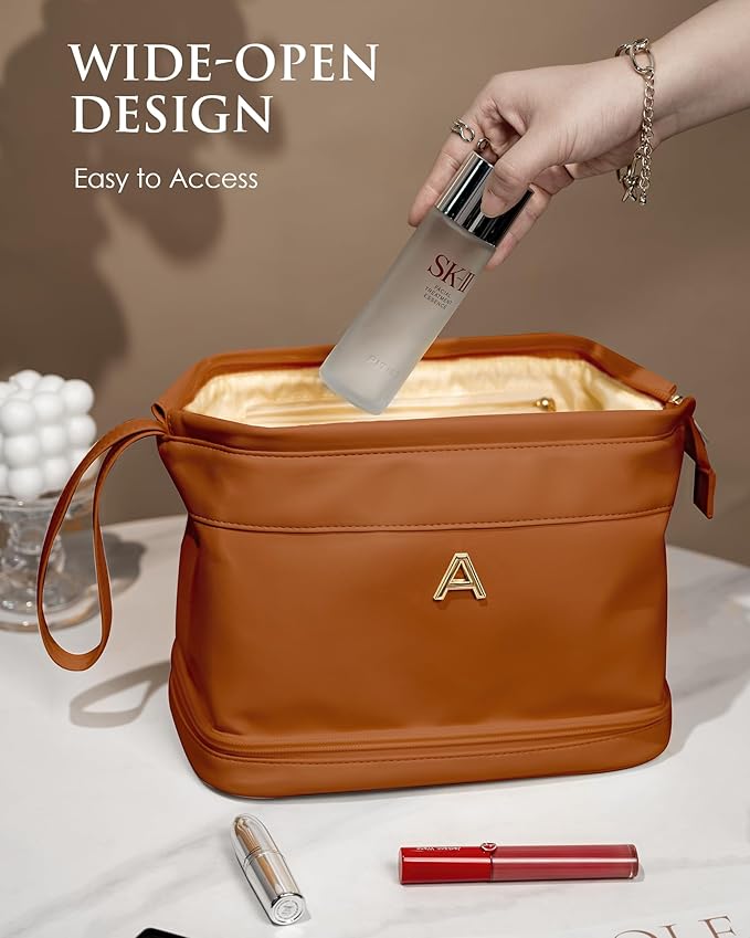 Gifts for College Girls, Personalized Makeup Bag, Monogrammed Gifts, Initial Double Layer Cosmetic Bag with Makeup Brush Organizer, Travel Toiletry Bag, Gifts for Friends, Teen Girl Gifts
