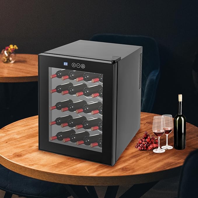 20 Bottle Wine Cooler, Small Wine Fridge Freestanding Wine Fridge with 65-64℉ Digital Temperature Control, Countertop Wine Cooler Refrigerator for Red, White and Sparkling Wine Storage