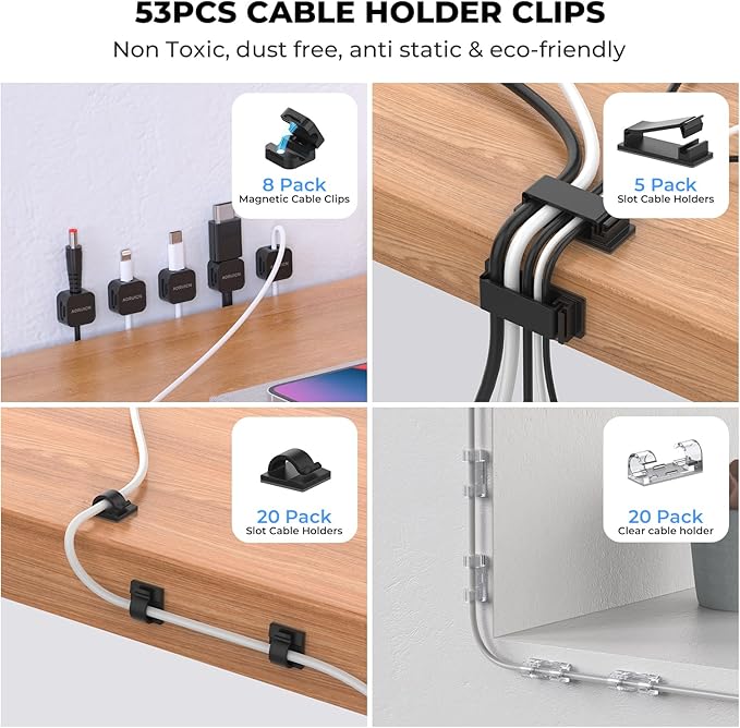 98 Pcs Cable Management Kit, Prevents Cables from Tangling Cable Straps, Cord Management, Wire Organizer for Computer/PC/Desk/Under Desk/Home/Office/Gaming Room