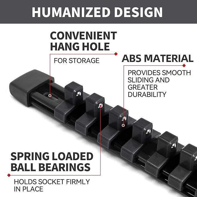 Socket Organizer Drive ABS Tools - Black Socket Holder, Premium Quality 3 Pieces Socket Holders Kit 1/4-Inch x 16 Clips, 3/8-Inch x 15 Clips, 1/2-Inch x 12 Clips(3PC,Black)