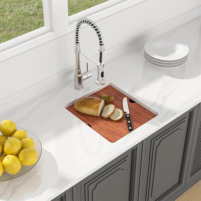 Lordear Undermount RV Kitchen Sink 13x15 Inch Bar Prep Sink 16 Gauge Stainless Steel Workstation Sink 13” With Cutting Board Small Kitchen Sink