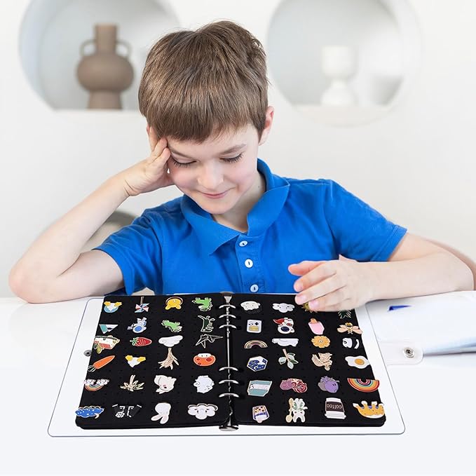 5 Pages A5 Enamel Pin Display Book, Pins Collection Storage Organizer Book,Clear PVC Cover, Portable Travel Pin Display Book for Brooch Collectors (Not Include Accessories).Black