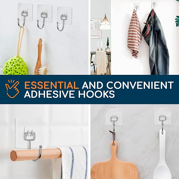 GLUIT Adhesive Large Wall Hooks for Hanging Heavy Duty 22 lbs Hooks for Walls No Damage, Towel Sticky Clear Hooks, Waterproof, Home, Bathroom, Kitchen, Office, and Outdoor 6 Pack