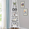 HOMBAZAAR 5 Tier Corner Shelf, 72 Inch Industrial Corner Bookshelf, Tall Ladder Bookcase with Metal Frame, Rustic Shelf Stand for Living Room, Bedroom, Office, White
