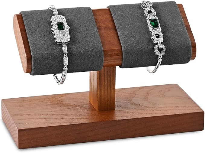 Oirlv Solid Wood Double Watch Display Stand Watch Bracelet Organizer（Grey）
