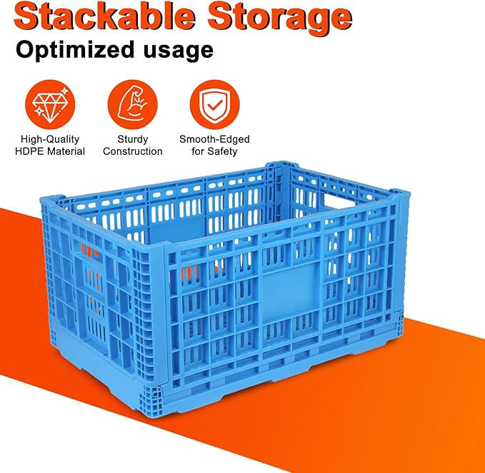 72L Collapsible Milk Crates with Handles, Plastic Storage Crates, Milk Crates for Storage, Foldable Storage Crate for Organizing, Grocery & Camping (1 pack) (23.6 "L × 15.7" W × 11.82 "H)