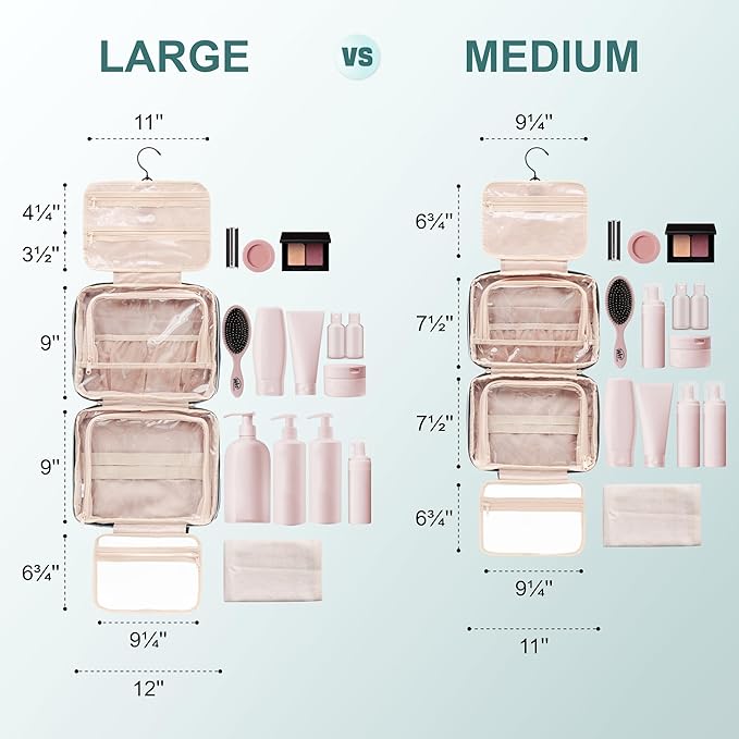 Everfun Hanging Travel Toiletry Bag for Women Traveling With Leakproof Compartment Makeup Cosmetic Organizer Dopp Kit Travel Accessories Essentials Must Have