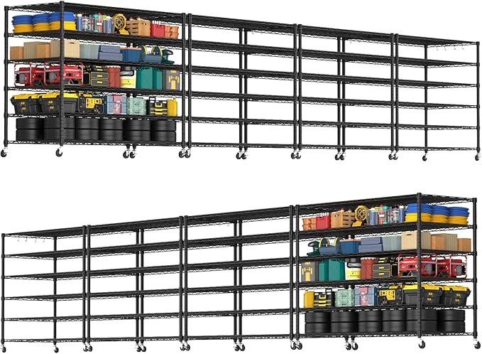 PrimeZone 6 Tier 80.7" H x 55.5" W x 24" D Wire Shelving with Wheels 3600lbs NSF Certified Storage Shelves Heavy Duty Metal Shelf Adjustable Rolling Rack Commercial Garage Restaurant Warehouse 8Pack
