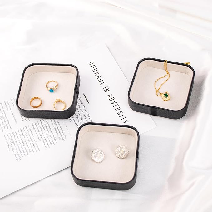 SANQIANWAN Set of 3 Small Stackable Jewelry Organizer Trays Mini Jewelry Drawer Oragnizer Small Jewelry Display Tray for Necklace Bracelet Rings Earrings and Makeup (Black)