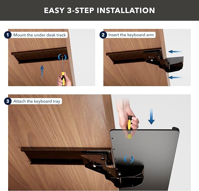 Mount-It! Under Desk Keyboard Tray – Adjustable Slide-Out Keyboard Drawer with Tilt & Swivel, 26.4" One-Piece Platform with Wrist Rest, Ergonomic Pull-Out Keyboard Holder