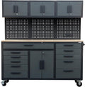 72in Rolling Tool Chest Cabinet Mobile Garage Workbench Heavy-Duty Tool Cabinet on Wheels with 11 Drawers, 2-Door Cabinet, 3 Top Cabinet, Pegboard & Power Strip for Tool Organization