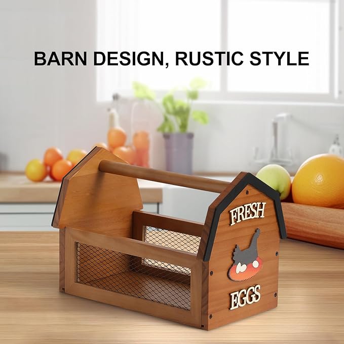 Wood Farmhouse Egg Collecting Basket - Large Countertop Chicken Egg Basket