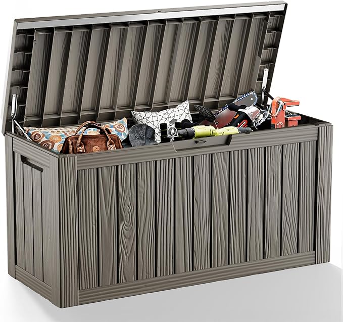 EasyUp 80 Gallon Deck Boxes Waterproof, Outdoor Large Storage Boxes with Lids, Outside Resin Storage Box & Deck Boxes for Patio, Garden Use(Gray)