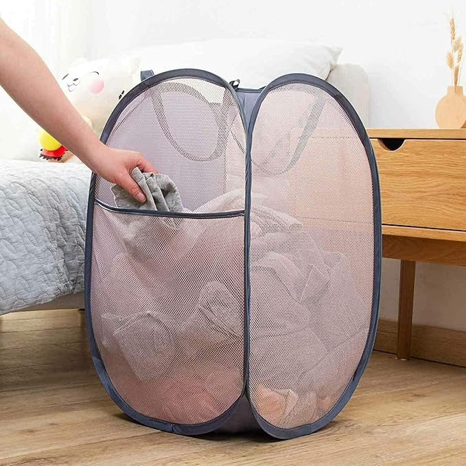 Larpur Pack of 3 Pop up Laundry Hampers, Collapsible Laundry Baskets, Portable Mesh Clothes Hampers for Kids Room, College Dorm, Bathroom, Foldable Hamper with Carry Handles, Gray