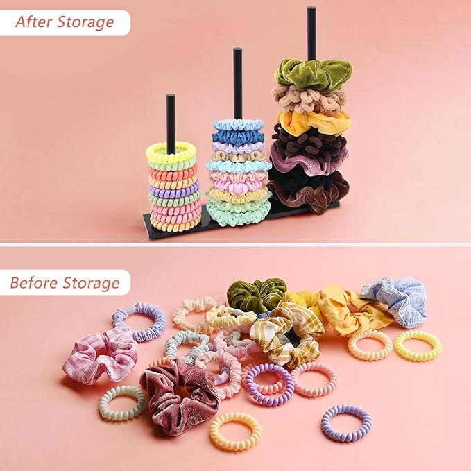 SMUK 2Packs 3-Tiers Acrylic Scrunchie Holder Organizer, Black Hair Tie Holder Stand for Women Teen Girls Scrunchie Storage Scrunchy Hair Accessories Organizer