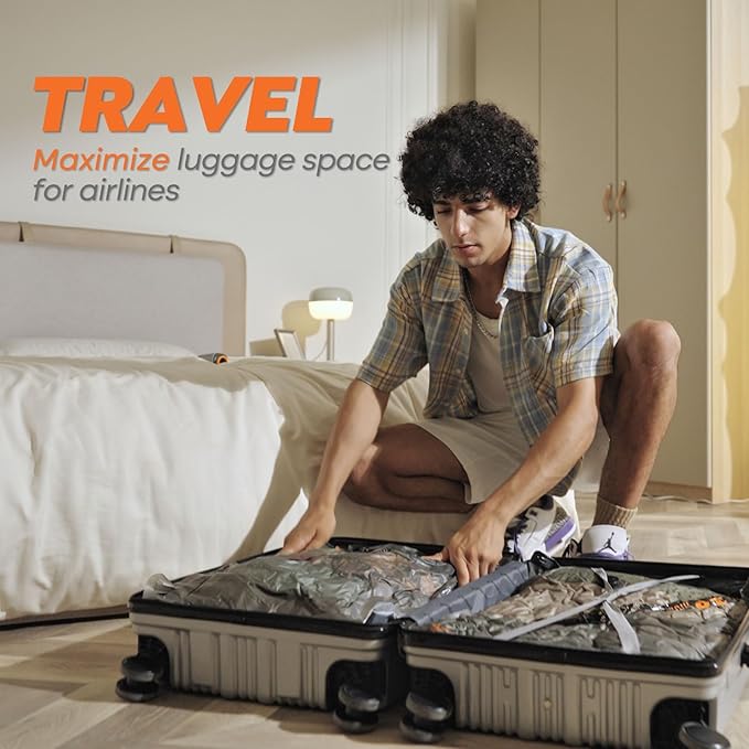 Rechargeable Wireless Pump Travel Storage Bags Set - 15 Pack Small Size Vacuum Bags for Travel & Home, Space-Saving Compression Packing for Clothes, Suitcase Luggage