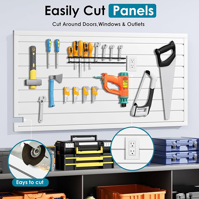 Braki PVC Slat Wall Paneling 2x4 ft, Garage Organizer Storage System, White Slatwall Panels for Garage Organization Product, Heavy Duty Wall Mounted Tool Storage for Home
