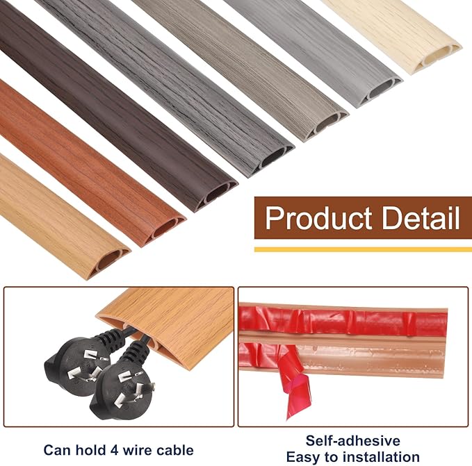 HARFINGTON 6ft Cord Cover Floor W0.6 x H0.33 Inner Channel PVC Hide Extension Cable Floor Wire Hider Wire Covers Protector for Prevent Cable Trips Cables Management, Wood Grey