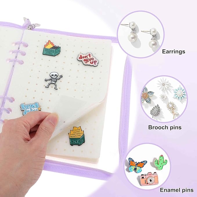 CAPASTEC Pin Bag, Portable Pin Display Book, Ideal for Pins, Brooches Storage, Purple White