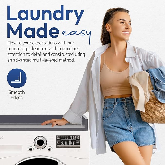 OfficeSimpli Large Washer Dryer Countertop 30 x 58 - Made in USA - Heavy-Duty Laundry Countertop Over Washer and Dryer, Laundry Room Countertop Organization Solution with Non-Slip Pads, Slate Grey