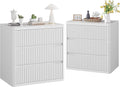 White Nightstand Set of 2, 3 Drawers Night Stand Set, Mid Century Modern Bed Side Table, Large Fluted End Table for Bedroom Living Room Sofa Couch Home Office, Bedside Table with Storage, 24.8” Wide