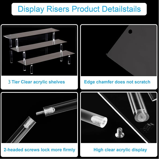 3 Tier Perfume Organizer Stand, Black Acrylic Risers Display Stands, Cologne Shelf Dessert Display for Party, Figure Stand Funko POP Shelves, Collection Cosmetic, Cupcake Stand Holder