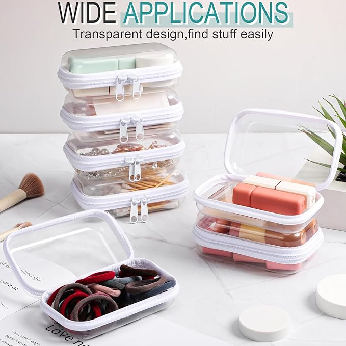 Sanwuta 6 Pcs Clear Hard Zipper Case Hard Plastic Zipper Pouches Transparent Makeup Bag Pencil Pouches for Travel Snacks Christmas Trinket Storage Organizer Box(White,5 x 3 x 2 Inch)