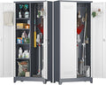 Broom Storage Cabinet, Metal Cabinet with Shelves and Hanging Rod, 72.8" Utility Cabinets with Locking Door, Tall Cleaning Storage for Kitchen, Pantry, Office, Shop, Garage