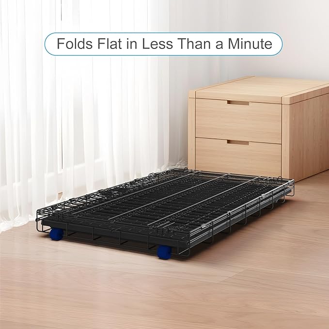 PetsTuff Great CRATES 36” Large Dog Crate - Heavy-Duty Dog Kennel with Divider Panel for Pets 40-60 lbs - Durable Leaf-Proof Tray - Foldable, Carry Handle & Wheels for Easy Moving