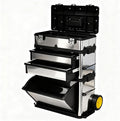 Zateety Rolling Tool Box - 3 Parts Sliding Shelf Removable Tool Chest - Stainless Stackable Tool Storage Cabinet with Wheels & Locks for Tools Organizer or Arts Crafts Supplies, Sliver