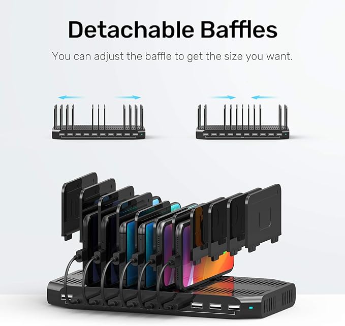 【10PCS】 Unitek Multi Charging Station, 10-Port USB Charger for Multiple Device with SmartIC Tech and Adjustable Dividers, Organizer Stand Compatible with iPad, Tablet, iPhone - 10PCS, White