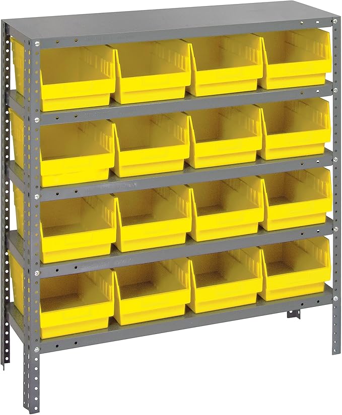 Quantum Storage Systems 1839-208YL Store More Steel Shelving Unit with 6" Shelf Bins, 18" D x 36" W x 39" H, Yellow