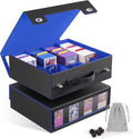 ZLCA MTG Storage Box 4-Row with Handle, MTG Deck Box Holds 3000+ Trading Cards with Portable Handle Dice Tray, Commander Storage Card Case for Top Loaders TCG PTCG Sport Card(Black&Blue)