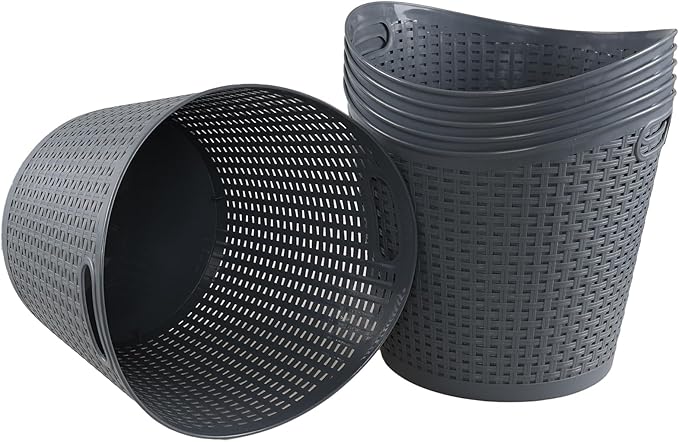 Kiddream 6 Pack Plastic Laundry Clothes Hamper Baskets, Large Storage Baskets for Organizing, 30 Liters Capacity, Dark Grey