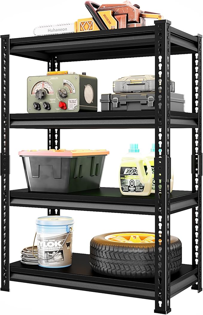 Heavy Duty Garage Shelves - 36''W 1,400Lbs Steel Metal Adjustable Utility Industrial Storage Shelving Rack Units for Warehouse Basement 4 Tier Black 35.4" W x 15.7" D x 66" H