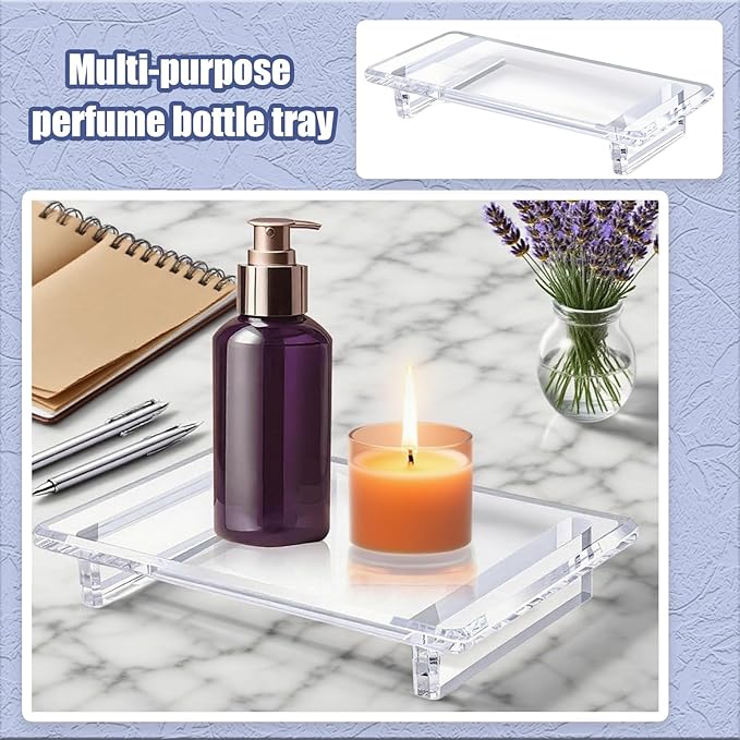 2 Pack Bathroom Tray Countertop Acrylic Vanity Trays Elegant Perfume Trays Organizer Waterproof Decorative Display for Bottles Candles Plants