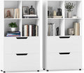 GOFLAME 4-Tier Bookcase with 2 Drawers, 51” Tall Bookshelf with 4-Cube Open Shelf, Wood, Modern, Freestanding Display Storage Organizer Shelf for Living Room, Home Office (2,White)