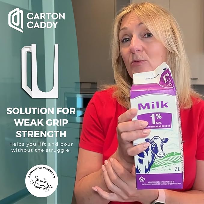 Carton Caddy XL Half Gallon Milk Carton Holder with Handle, Juice Box, Soda Bottle and Milk Half Gallon Holder with Handle, Rust Free, Dishwasher Safe, Reusable, Easy to Clean, Ergonomic