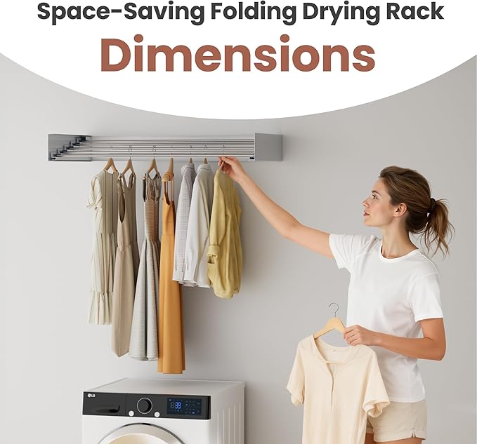 Wall-Mounted Clothes Drying Rack – Foldable Laundry Drying Rack, Space-Saving Wall Mounted Clothes Rack, Tri-Fold Wall Mounted Drying Rack for Laundry Room