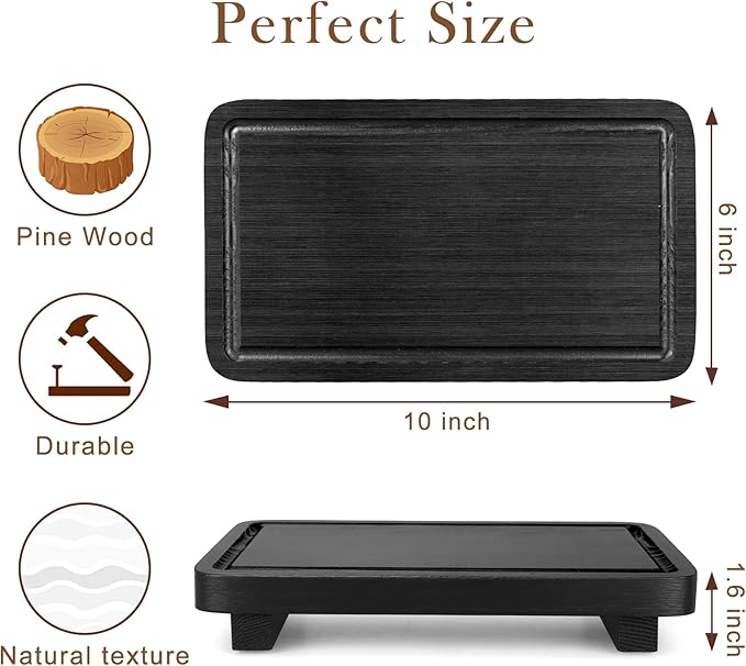 Black Bathroom Counter Organizer Wood Risers Display Pedestal Stand Kitchen Countertop Trays Farmhouse Wooden Dish Soap Dispenser Holder for Bathroom Decor Kitchen Sink Accessories Vanity Tray