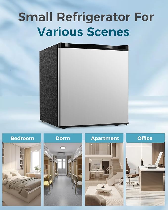 Mini Fridge with Freezer - 1.7 Cu.Ft Single Door Mini Refrigerator with Adjustable Thermostat, Low Noise, Energy Saving, Small Fridge for Bedroom, Apartment, Dorm, Classroom, Office - Silver