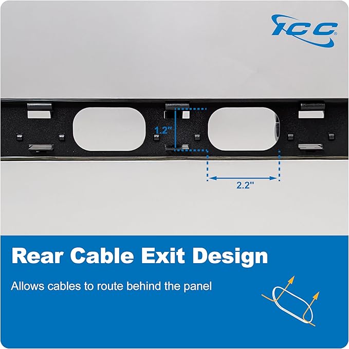 ICC 1U Ring Cable Manager Panel with Cover, Plastic with Metal Back Frame, 4" D-Rings, Horizontal Cable Management, Rackmount for 19” Network Racks, Black, Single Pack