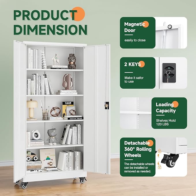 Letaya Metal Garage Storage Cabinets with Lock Door and Adjustable Shelves, Steel Tool Cabinets for Home,Office,Warehouse Organisieren (White, 75" H)