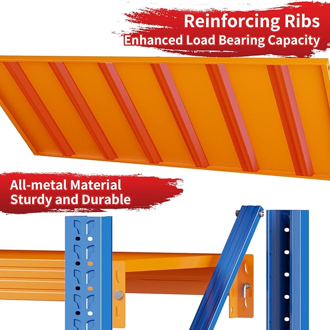 4000LBS Garage Shelving 48" W Garage Shelving Heavy Duty 4-Tier Metal Storage Shelves Adjustable Shelf Unit Storage Rack for Basement Supermarket Warehouse 48" W x 20" D x 78" H Blue-Orange