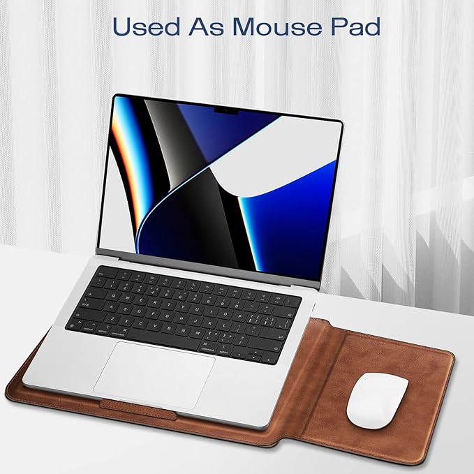 Fintie Sleeve Case for MacBook Air 13.6 A3240 A3113 A2681, Pro 14 A3434 A3401 A3185 A3112 A2992 A2918 A2779 A2442, MacBook Pro/Air 13 - PU Leather Slim Bag Cover with Stand Feature, Brown