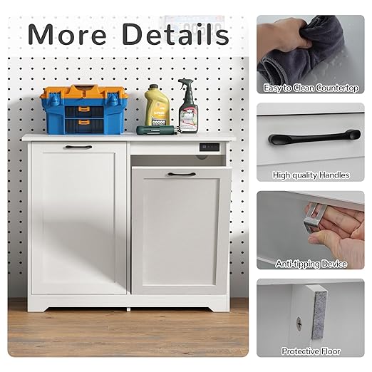 JAXPETY Double Tilt Out Trash Cabinet, Kitchen Hidden Garbage Can with Negative Ion & Deodorizing Function,Free Standing Recycling,Dog Proof 10 Gallon Trash Bin Cabinet for Bathroom, Living Room