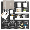 Peg Board Combination Kit, 4 Pegboards with 20 Accessories, Pegboard Wall Organizer for Office, Nursery & Home Storage, Key Holder, 25.6"x25.6" – Nail-Free Installation（Black）