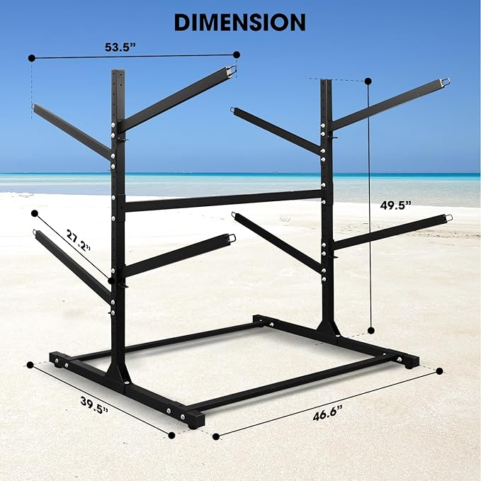 Adjustable Kayak Storage Rack, Freestanding Sup Storage Stand, Weatherproof Canoe Holder, Heavy Duty Paddleboard Bracket, Surfboard Bracket for Indoor, Outdoor, Garage, Shed, Dock…
