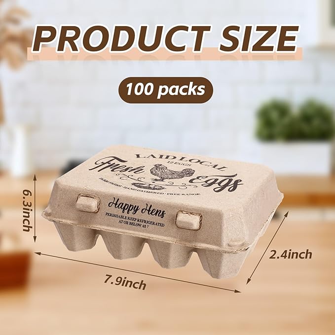 Zhanmai 50 Pcs Natural Paper Pulp Egg Cartons Blank Bulk 12 Count Dozen Vintage Classical 3 x 4 Style Square Chicken Cardboard Egg Tray Holder for Family Farm Market Storing(Classic)