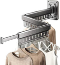 Clothes Drying Rack Wall-Mounted, 3-Fold Retractable Clothes Hanger with Windproof Holes & Detachable Design, Sturdy Foldable Laundry Rack for Balcony, Bathroom Use (Gunmetal Gray)